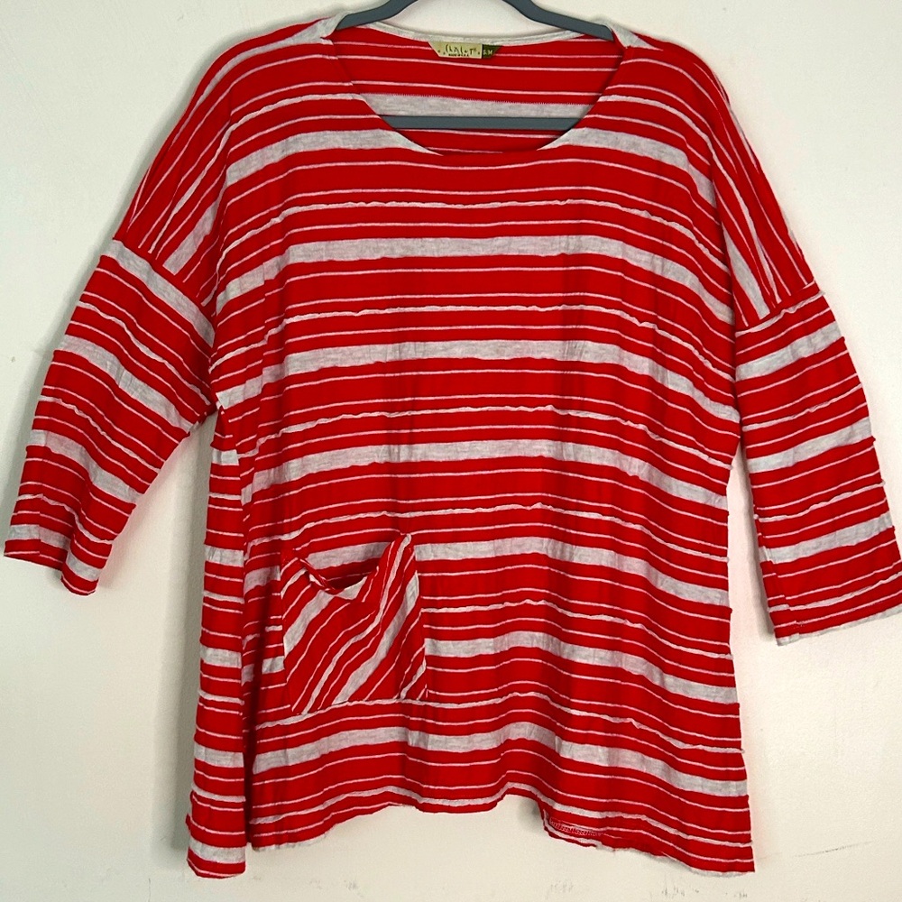 CHALET ET CECI Red & White Lagenlook Tunic SZ S/M